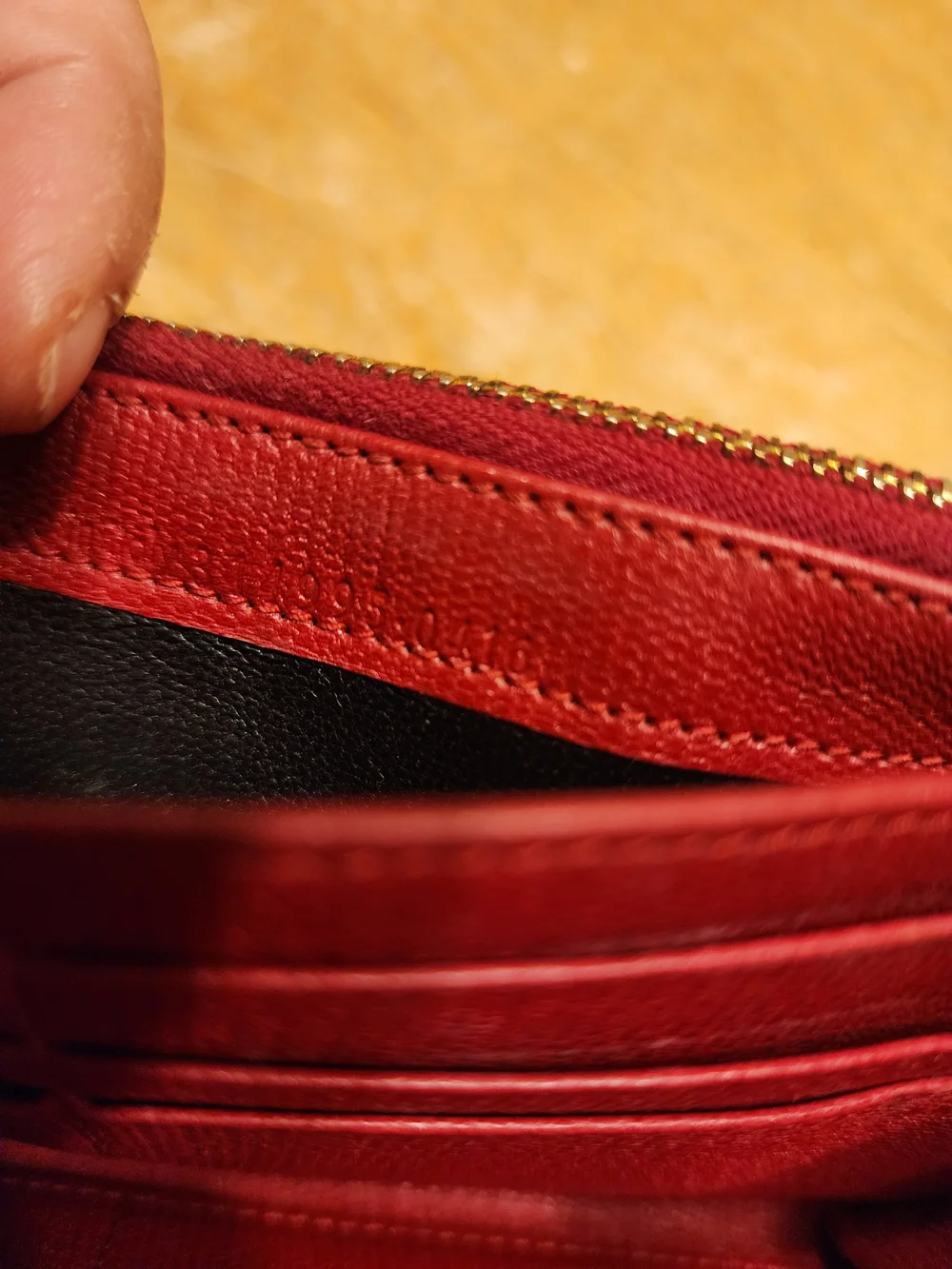red textured leather Yves Saint Laurent Y-Line wallet gold-tone hardware